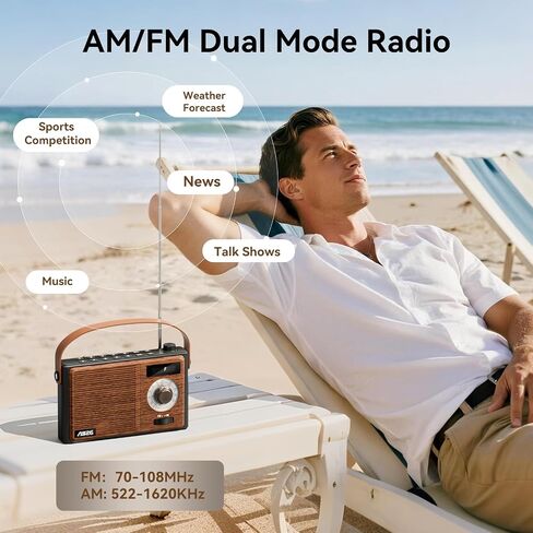 AM FM Radio Portable Retro Bluetooth Speaker Support USB/TF/AUX Player in Kuwait