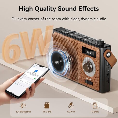 AM FM Radio Portable Retro Bluetooth Speaker Support USB/TF/AUX Player in Kuwait