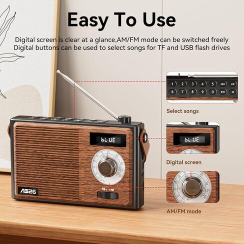 AM FM Radio Portable Retro Bluetooth Speaker Support USB/TF/AUX Player in Kuwait