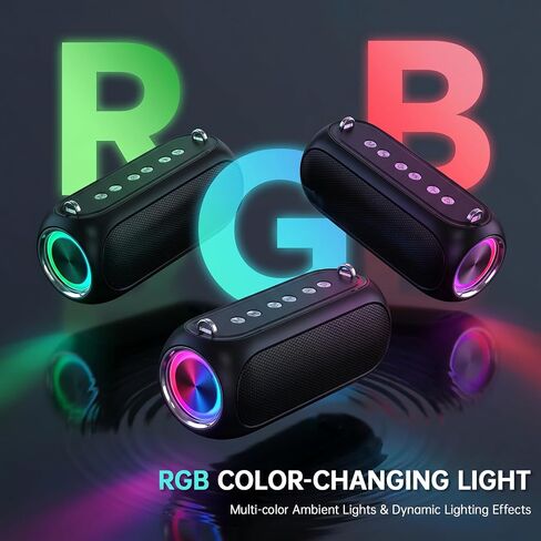 Portable Bluetooth Speaker with TWS & RGB Light, Bluetooth 5.3/TF/AUX/USB Playback, Long Battery Life Fast Charging, Adjustable Strap for Outdoor Camping Beach Bike in Kuwait