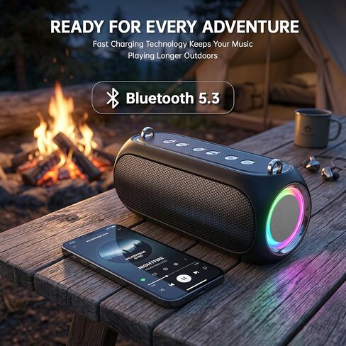 Portable Bluetooth Speaker with TWS & RGB Light, Bluetooth 5.3/TF/AUX/USB Playback, Long Battery Life Fast Charging, Adjustable Strap for Outdoor Camping Beach Bike in Kuwait
