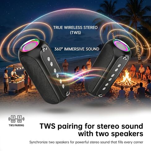 Portable Bluetooth Speaker with TWS & RGB Light, Bluetooth 5.3/TF/AUX/USB Playback, Long Battery Life Fast Charging, Adjustable Strap for Outdoor Camping Beach Bike in Kuwait