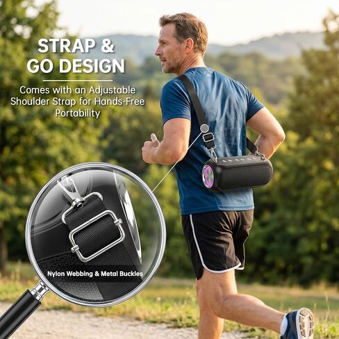 Portable Bluetooth Speaker with TWS & RGB Light, Bluetooth 5.3/TF/AUX/USB Playback, Long Battery Life Fast Charging, Adjustable Strap for Outdoor Camping Beach Bike in Kuwait