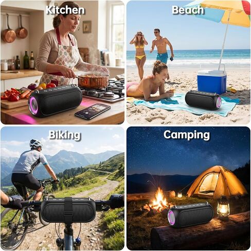 Portable Bluetooth Speaker with TWS & RGB Light, Bluetooth 5.3/TF/AUX/USB Playback, Long Battery Life Fast Charging, Adjustable Strap for Outdoor Camping Beach Bike in Kuwait