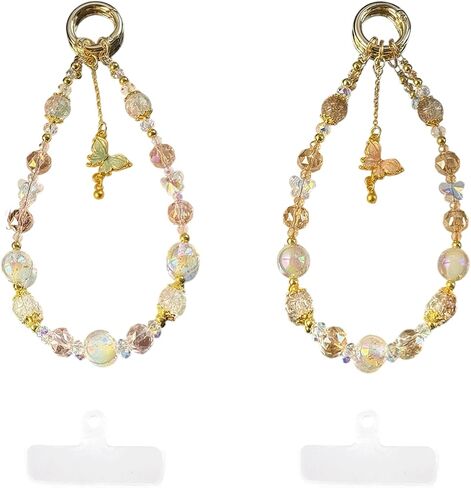 2PCS Crystal Butterfly Beaded Phone Lanyard Strap for Women in Saudi Arabia