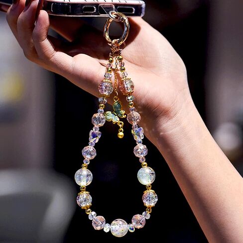 2PCS Crystal Butterfly Beaded Phone Lanyard Strap for Women in Saudi Arabia