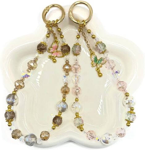 2PCS Crystal Butterfly Beaded Phone Lanyard Strap for Women in Saudi Arabia