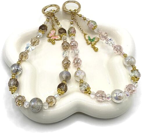 2PCS Crystal Butterfly Beaded Phone Lanyard Strap for Women in Saudi Arabia