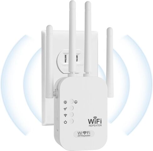 WiFi Extender, WiFi Repeater,Internet Booster, Long Range WiFi Extenders Signal Booster for Home, WiFi Repeater with Ethernet Port Covers Up to 9800 Sq.ft,Quick Setup-Pearl White in Kuwait