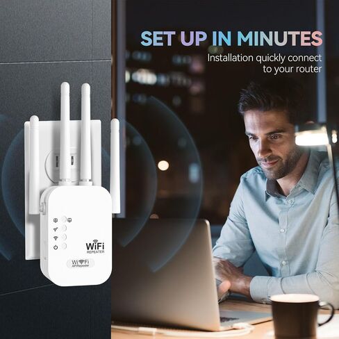 WiFi Extender, WiFi Repeater,Internet Booster, Long Range WiFi Extenders Signal Booster for Home, WiFi Repeater with Ethernet Port Covers Up to 9800 Sq.ft,Quick Setup-Pearl White in Kuwait