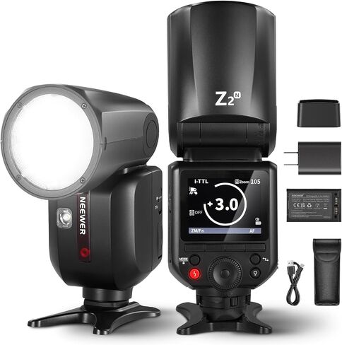 NEEWER Z2-N 2.4G TTL Round Head Flash Speedlite for Nikon, Upgraded UI, 2 Adjustable Modeling Lamps, TTL/M Quick Switch TCM Key, 76Ws Speedlight 1/8000s HSS 7.4V/2600mAh Battery 480 Full Power Flash in Kuwait