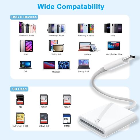 USB C SD Card Reader for iPhone,USB-C Memroy Card Reader USB C to SD Card Adapter Trail Game Camera Viewer for 15/iPad/MacBook Air/Pro iMac Android Galaxy S22/S23 (White) in Kuwait
