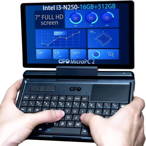 LANRUO GPD MicroPC 2 [ I3-N250-16GB+512GB ] 7" 1080P Display Portable Mini Laptop Tablet PC Computer Win 11 Home OS with 2.5G Ethernet, USB-C, HDMI 2.1, Wi-Fi 6, BT 5.2 Black in Kuwait