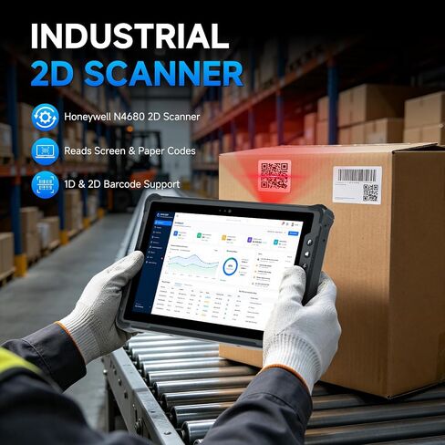 M10N Rugged Tablet with HW N4680 Barcode Scanner, 10.1" Windows 11 Pro Industrial Tablet, 1000 Nits Sunlight Readable, Intel N150, 8+128GB, 4G LTE, WiFi 6, IP65 Heavy-Duty PC for Warehouse in Kuwait