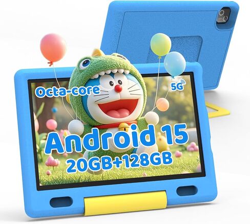 Gleeso Kids Tablet 10 Inch, Android 15 Tablet for Kids, 20GB RAM 128GB ROM 1TB Expand, 5000mAh Battery, Tablet for Toddler Children with case, Parental Control & UKIDOZ, BT5.4, Dual Camera, Gift-Blue in Kuwait