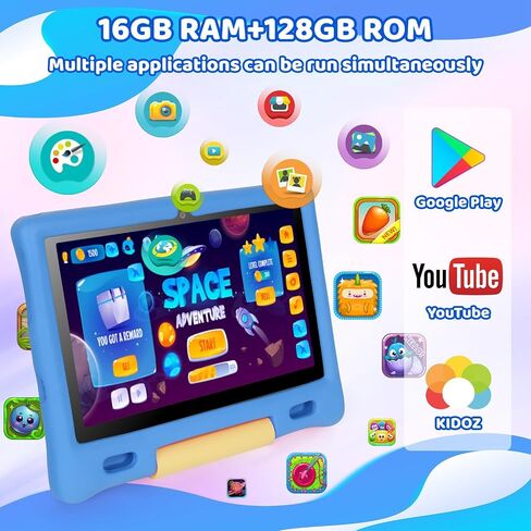 Gleeso Kids Tablet 10 Inch, Android 15 Tablet for Kids, 20GB RAM 128GB ROM 1TB Expand, 5000mAh Battery, Tablet for Toddler Children with case, Parental Control & UKIDOZ, BT5.4, Dual Camera, Gift-Blue in Kuwait