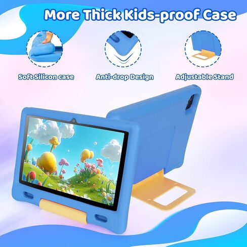 Gleeso Kids Tablet 10 Inch, Android 15 Tablet for Kids, 20GB RAM 128GB ROM 1TB Expand, 5000mAh Battery, Tablet for Toddler Children with case, Parental Control & UKIDOZ, BT5.4, Dual Camera, Gift-Blue in Kuwait