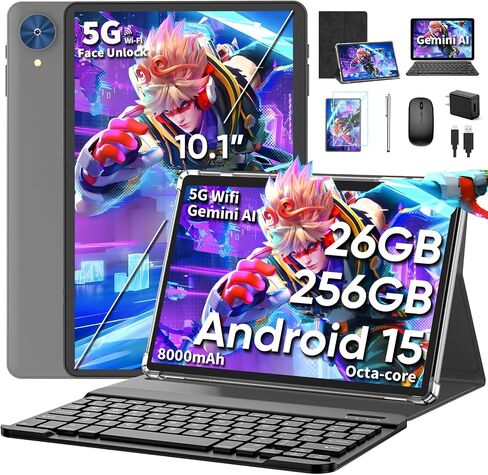 10 Inch Tablet, 2026 Android 15 Tablet with Keyboard, 26GB+256GB+2TB Expand in Kuwait