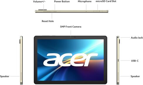 acer Iconia V10-21-82CD Tablet | 10.1" 1920 x 1200 IPS 16:10 Touch Display | MediaTek Helio G80 Octa-Core CPU | 4GB RAM | 128GB eMMC | WiFi-5 | 5MP & Rear 8MP Webcam | Bumper Case | Android 14 in Kuwait