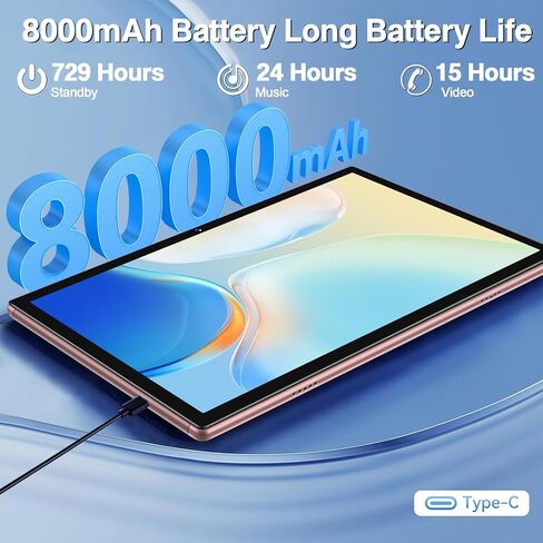 Oangcc Tablet Android 13 Tablets 10 Inch 14GB RAM 128GB ROM 2TB Expand with Keyboard, Mouse, Case, 8000mAh Battery, Octa-Core, GPS, 5G/2.4G Wi-Fi, BT5.0, IPS HD Display (Gold) in Kuwait