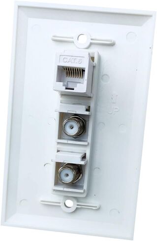 Single Gang 2 Coax 1 CAT6 Ethernet Wall Plate - Dual Coaxial Cable TV and 1 Cat 6 RJ45 Keystone Jack Faceplate - White in Kuwait