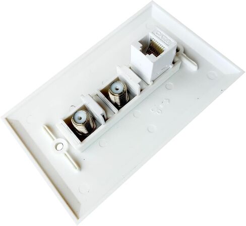 Single Gang 2 Coax 1 CAT6 Ethernet Wall Plate - Dual Coaxial Cable TV and 1 Cat 6 RJ45 Keystone Jack Faceplate - White in Kuwait