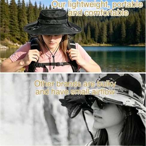 2-in-1 Detachable Fan Fisherman's Hat (Black), Gifts for Him Father Dad Husband, Fishing Essentials for Men Women Camping Hiking Beach Gardening in Kuwait