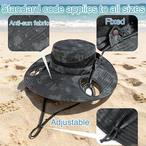 2-in-1 Detachable Fan Fisherman's Hat (Black), Gifts for Him Father Dad Husband, Fishing Essentials for Men Women Camping Hiking Beach Gardening in Kuwait