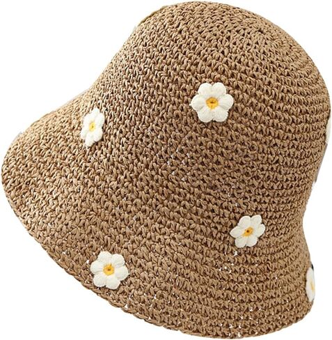 Crochet Bucket Hat Straw Sun Hat Beach Hat Fashion Foldable Packable Fishing Hat for Spring Summer Fall for Women/Girls in Kuwait