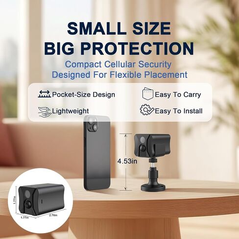 No WiFi Security Camera Indoor with 4G LTE Cellular SIM Card, 2K Live View in Kuwait