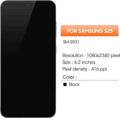 OLED for Samsung Galaxy S25 Screen Replacement for Samsung S25 LCD Display SM-S931B SM-S931W SM-S931U LCD Digitizer Touch Screen Assembly with Frame (Support Fingerprint) in Kuwait
