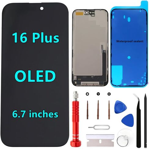 OLED for iPhone 16 Plus Screen Replacement Kit [Soft OLED,NOT LCD] 6.7'' Full HD Display 3D Touch Digitizer Assembly A3082 A3289 A3290 A3291 with Repair Tools and Waterproof sealant in Kuwait
