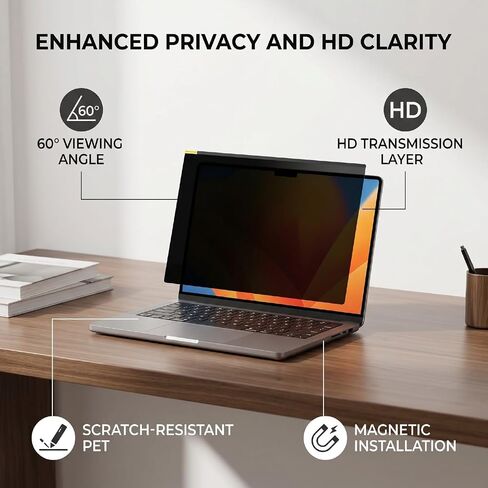 Diydeg Magnetic Laptop Privacy Screen 14 Inch for 16:9 Computer Monitor, Removable Scratch Proof Anti Glare Laptop Privacy Filter with Magnetic Stickers, Prevents Data Leakage in Kuwait