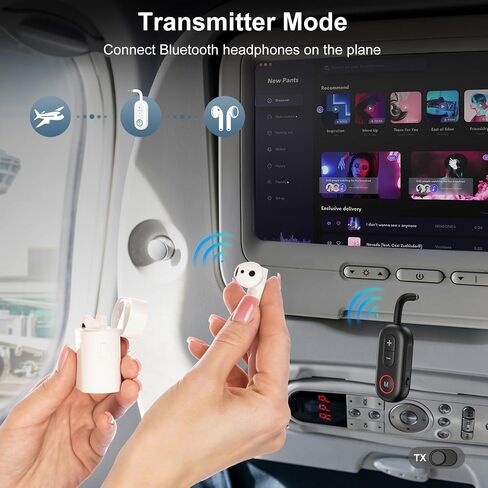 Upgraded Bluetooth 5.3 Transmitter Receiver 2 in 1, Bluetooth Adapter for Airplane, Low Latency, Hands-Free, 3.5mm Aux Audio Adapter for Travel Flight Car Home Stereo Theater in Saudi Arabia