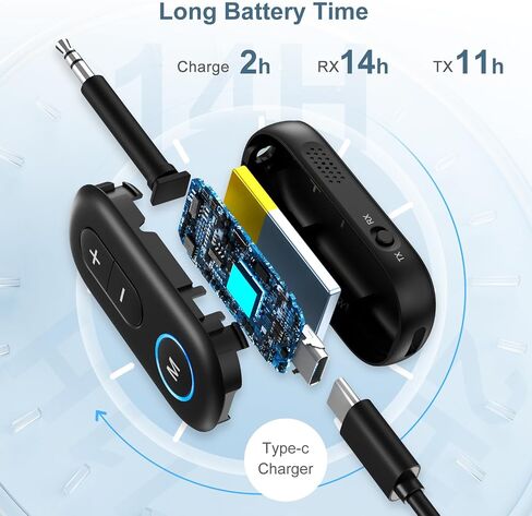 Upgraded Bluetooth 5.3 Transmitter Receiver 2 in 1, Bluetooth Adapter for Airplane, Low Latency, Hands-Free, 3.5mm Aux Audio Adapter for Travel Flight Car Home Stereo Theater in Saudi Arabia