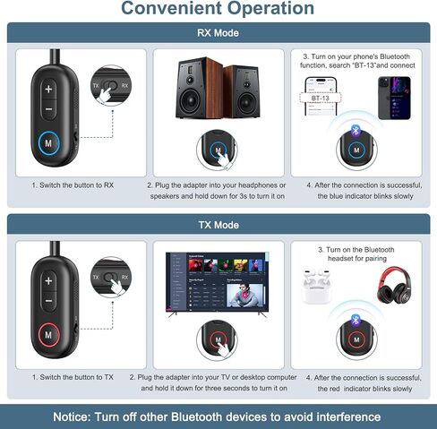 Upgraded Bluetooth 5.3 Transmitter Receiver 2 in 1, Bluetooth Adapter for Airplane, Low Latency, Hands-Free, 3.5mm Aux Audio Adapter for Travel Flight Car Home Stereo Theater in Saudi Arabia