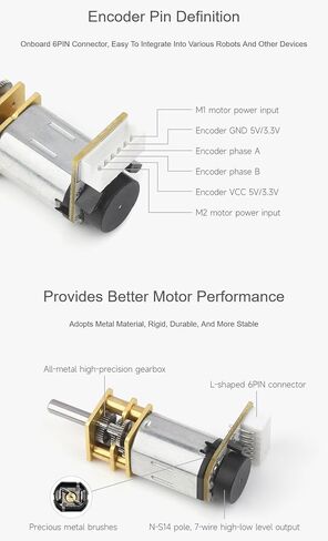 N20 DC Gear Motor, Magnetic Hall Encoder, All-Metal Gearbox, High Precision Reduction Motor, with L-Shaped 6PIN Connector @XYGStudy (DCGM-N20-12V-EN-200RPM) in Kuwait