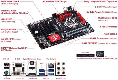 Gigabyte LGA 1150 Intel H97 HDMI SATA 6Gb/s USB 3.0 Gaming ATX Intel Motherboard GA-H97-Gaming 3 in Kuwait