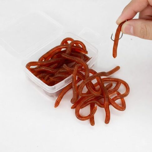 FishBait Soft Plastic Fishing Worms 20pcs/Pack, Lifelike Artificial Bait for Freshwater & Saltwater, Red Color, Reusable Fishing Lures for Bass, Trout, Crappie, 3.1" with Storage Box in Kuwait