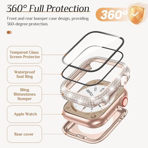 Goton 2 in 1 Bling Waterproof Case & Glitter Thin Band Compatible with Apple Watch 40mm Series 6/5/4/SE(2nd Gen), Women Silicone Strap + iWatch Screen Protector (For 40mm Only) in Kuwait