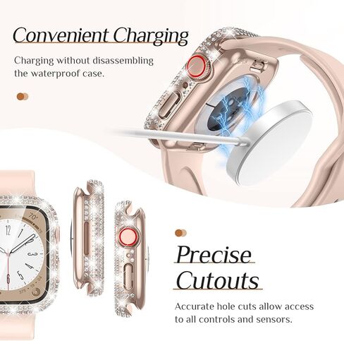 Goton 2 in 1 Bling Waterproof Case & Glitter Thin Band Compatible with Apple Watch 40mm Series 6/5/4/SE(2nd Gen), Women Silicone Strap + iWatch Screen Protector (For 40mm Only) in Kuwait