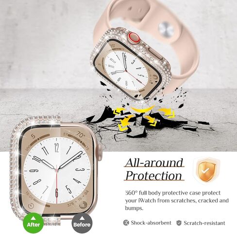 Goton 2 in 1 Bling Waterproof Case & Glitter Thin Band Compatible with Apple Watch 40mm Series 6/5/4/SE(2nd Gen), Women Silicone Strap + iWatch Screen Protector (For 40mm Only) in Kuwait