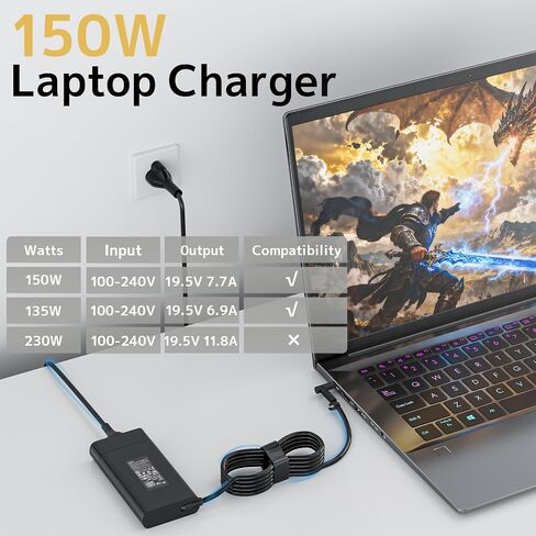 150W AC Adapter Charger Fit for HP ZBook OMEN Victus Pavilion Gaming Laptop in Kuwait