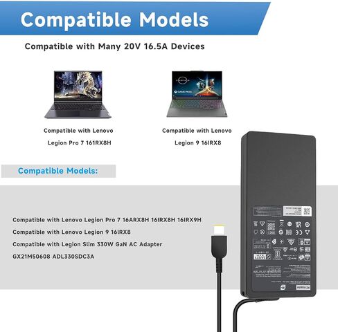 330W Slim Charger Compatible with Lenovo Legion 9 9i Pro 7 7i Pro 5 5i Gen 8 9 16IRX9H 16IRX8H 16ARX8H 16IRX9 16IRX8 Gaming AC Adapter, RTX 4090 4080 4070 Power Supply in Kuwait