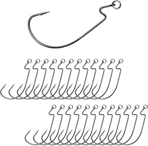 Reaction Tackle Ringed EWG Hooks - Super Strong Wide Gap Texas Rig Hooks for Soft Plastic Baits - High Carbon Steel Bass Fishing Hooks (25-Pack) in Kuwait