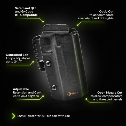 GRITR OWB Kydex Right Hand Gun Holster Fits Railed 1911 Models in Kuwait