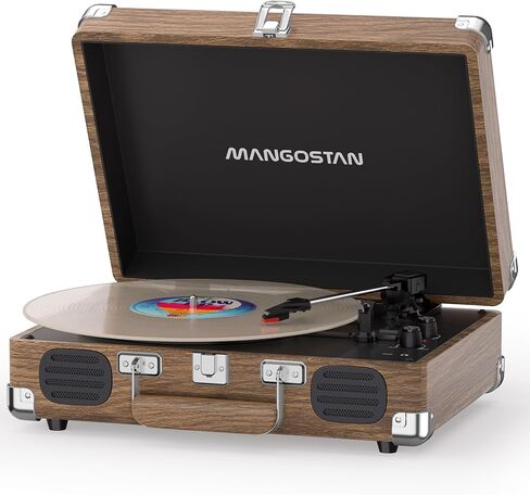 Vintage Bluetooth Record Player, 3-Speed Belt Drive, Wood Grain in Kuwait