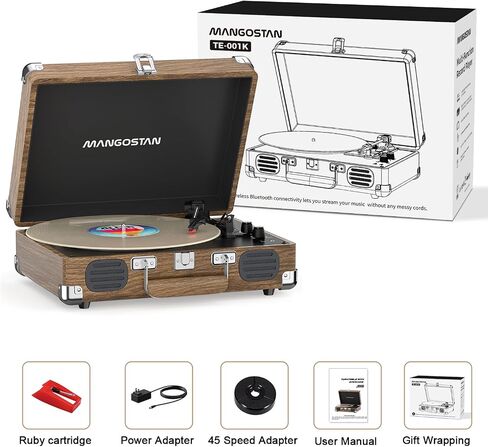 Vintage Bluetooth Record Player, 3-Speed Belt Drive, Wood Grain in Kuwait