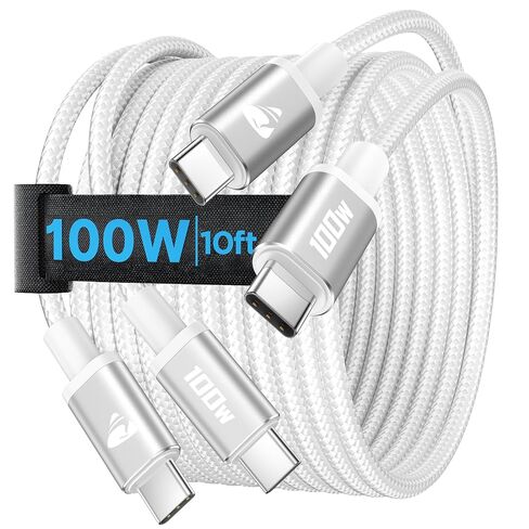 USB C to USB C Cable, 100W [10ft/2 Pack] USBC to USBC Fast Charging Cable USB C Charger Cord for iPhone 17 16 15 Air Pro Max Plus, MacBook Pro, iPad Pro, Samsung Galaxy S25/S24 Ultra, Switch, Pixel in Kuwait