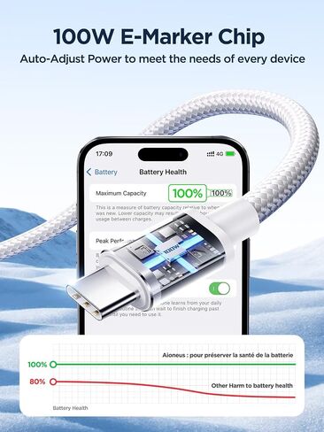 USB C to USB C Cable, 100W [10ft/2 Pack] USBC to USBC Fast Charging Cable USB C Charger Cord for iPhone 17 16 15 Air Pro Max Plus, MacBook Pro, iPad Pro, Samsung Galaxy S25/S24 Ultra, Switch, Pixel in Kuwait